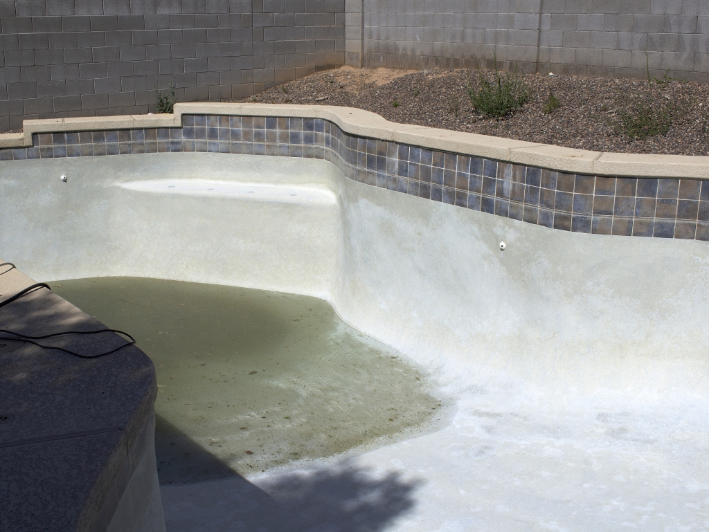 Residential Pool being drained and cleaned for a pool renovation