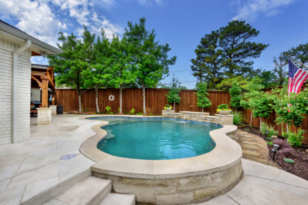 Above shot of kidney shaped pool.