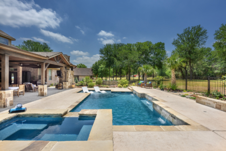 Pool chairs in pool.