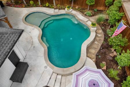 Above shot of kidney shaped pool.
