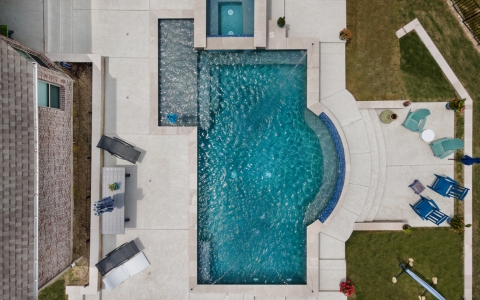 Birds eye view of geometric pool.