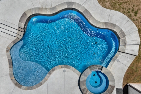 Birds eye view of freeform pool.
