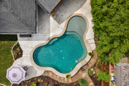 Above shot of kidney shaped pool.