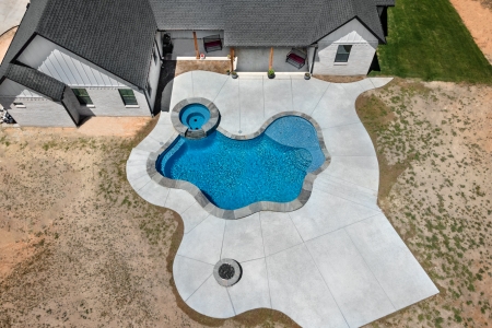 Birds eye view of freeform pool.