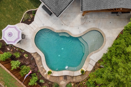 Above shot of kidney shaped pool.
