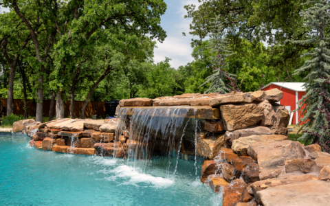 Pool with rock waterfall.