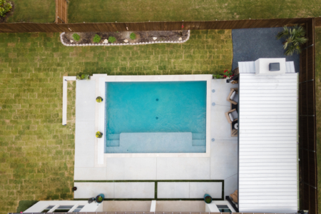Birds eye view of geometric pool.
