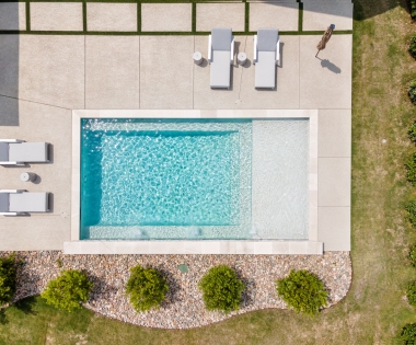 Birds eye view of geometric pool.