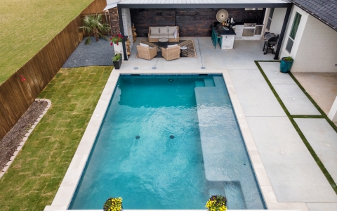 Birds eye view of geometric pool.