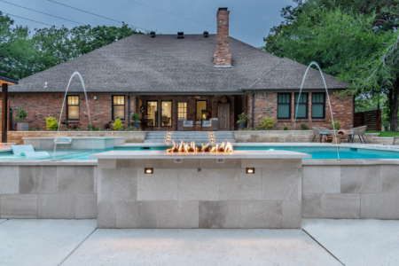 Pool with fire pit.