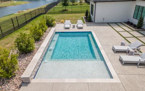 Birds eye view of geometric pool.