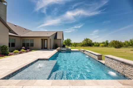 Side view of geometric pool.
