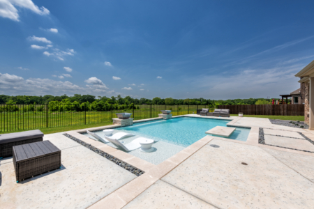 Geometric pool with seats.