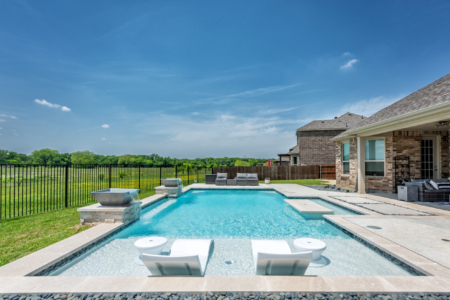 Geometric pool with seats.