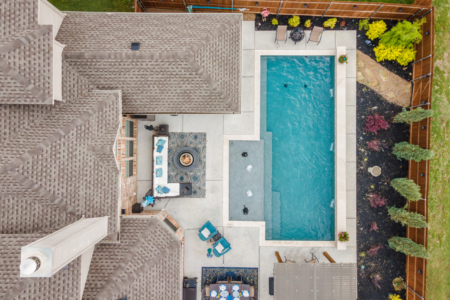 Birds eye view of geometric pools.