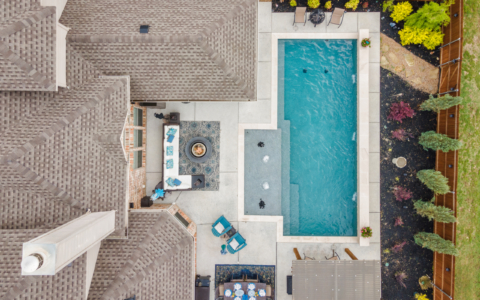 Birds eye view of geometric pools.